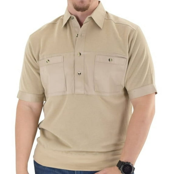 Solid Knit Banded Bottom Shirt Woven Chest Panel with Two Pockets