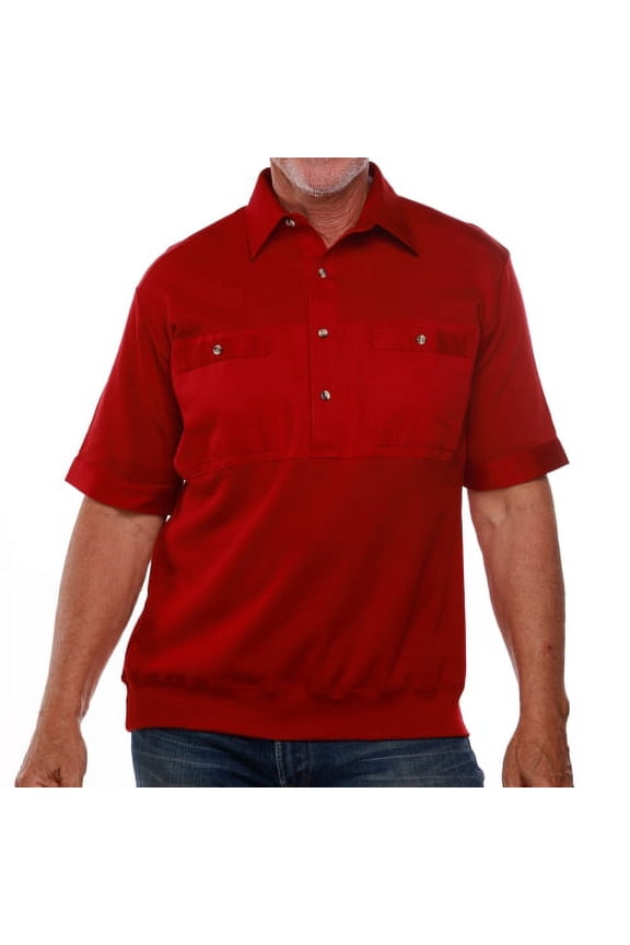 Solid Knit Banded Bottom Shirt Woven Chest Panel with Two Pockets