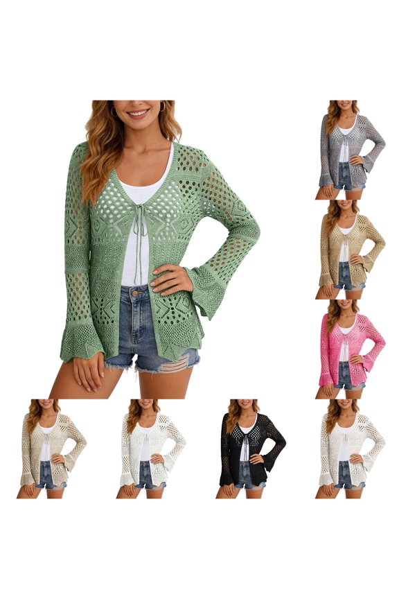 Solid Knit Beach Cover Up Cardigan Long Sleeve Sun Swimwear Wrap Shirt 4x Sweaters for Women plus Size XXL