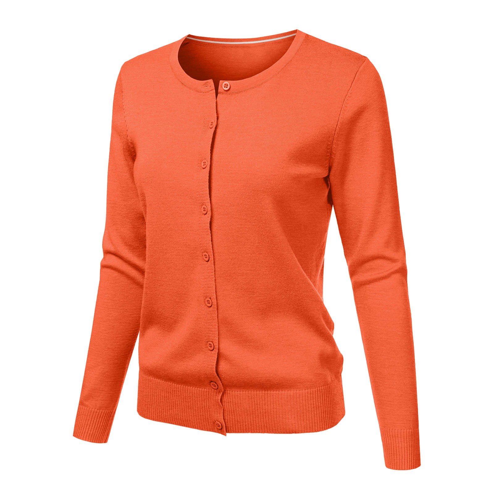 Solid Knit Cardigan Sweater Jacket for Women Crewneck Long Sleeve Button Down Classic