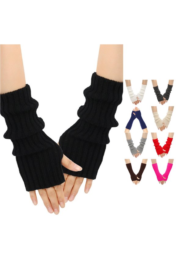 Solid Knit Fingerless Mittens Texting Touchscreen Warm Winter Handwear for Cold Weather