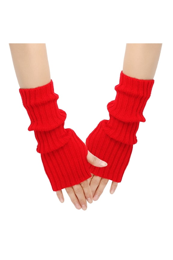 Solid Knit Fingerless Mittens Touchscreen Texting Handwear Warm Winter Gloves For Cold Weather Outdoor Activities Red,One Size