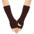thumbnail image 1 of Solid Knit Fingerless Mittens Touchscreen Texting Handwear Warm Winter Gloves For Cold Weather Outdoor Activities Brown,One Size, 1 of 3