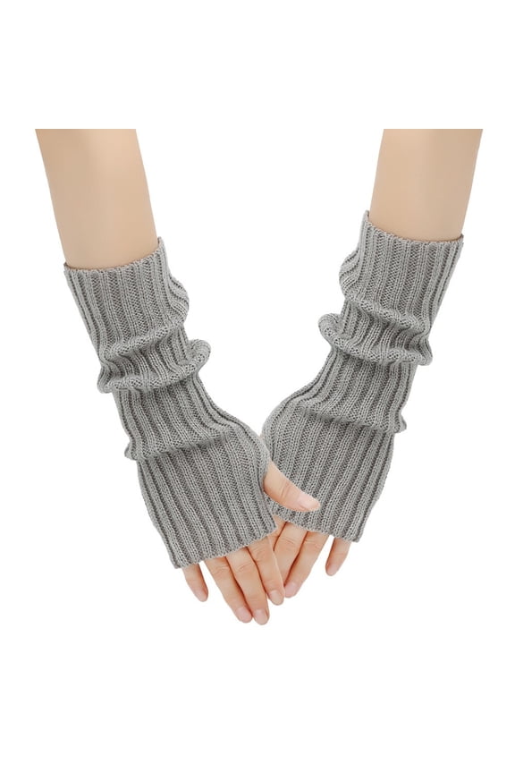 Solid Knit Fingerless Mittens Touchscreen Texting Handwear Warm Winter Gloves For Cold Weather Outdoor Activities Grey,One Size