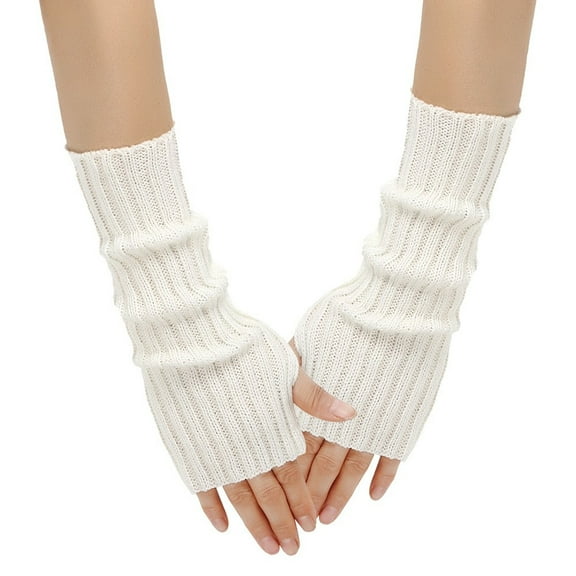 Solid Knit Fingerless Mittens Touchscreen Texting Handwear Warm Winter Gloves For Cold Weather Outdoor Activities White,One Size