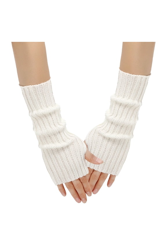 Solid Knit Fingerless Mittens Touchscreen Texting Handwear Warm Winter Gloves For Cold Weather Outdoor Activities White,One Size