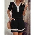 thumbnail image 1 of Solid Lace Patchwork 2 Piece Outfit, Women Summer Short Sleeve Top & Shorts Set, 1 of 7