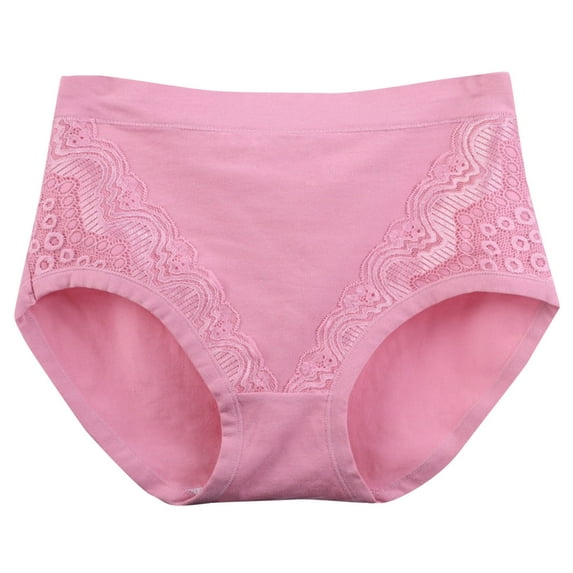 Solid Lace Plus Size High Waist Leak Proof Cotton Crotch Shorts Underwear Panties Cute Brief Panties for Women Underwear Seamless Bikini Pinky XL