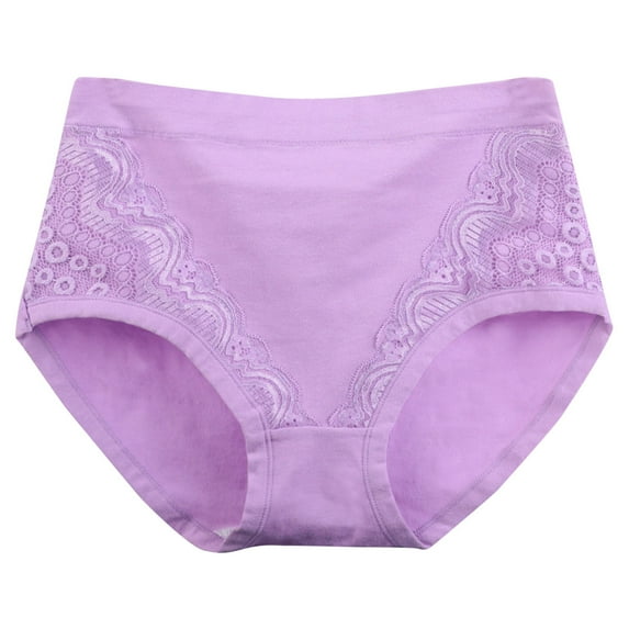 Solid Lace Plus Size High Waist Leak Proof Cotton Crotch Shorts Underwear Panties Panties for Women High Waist Undies for Women Purple 5XL