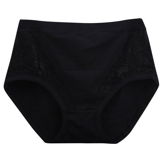 Solid Lace Plus Size High Waist Leak Proof Cotton Crotch Shorts Underwear Panties Women Underwear Seamless Plus Size Black XXL