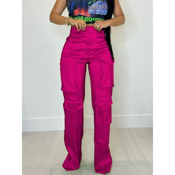 Solid Large Pocket Cargo Pants