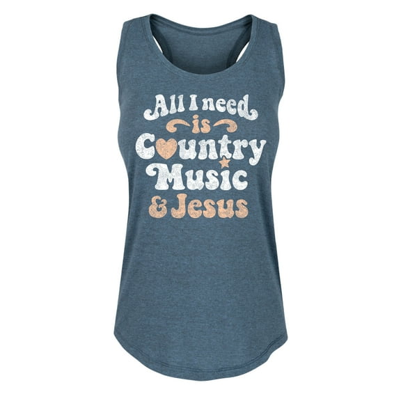 Solid Light - All I Need Country Music Jesus - Women's Racerback Tank