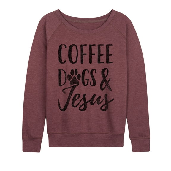 Solid Light - Coffee Dogs Jesus - Ladies French Terry Long Sleeve Shirt