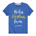 thumbnail image 1 of Solid Light - He Has Big Plans For Me - Youth Short Sleeve Tee, 1 of 5