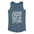 thumbnail image 1 of Instant Message - Jesus Loves Me And My Tattoos - Women's Racerback Graphic Tank, 1 of 5