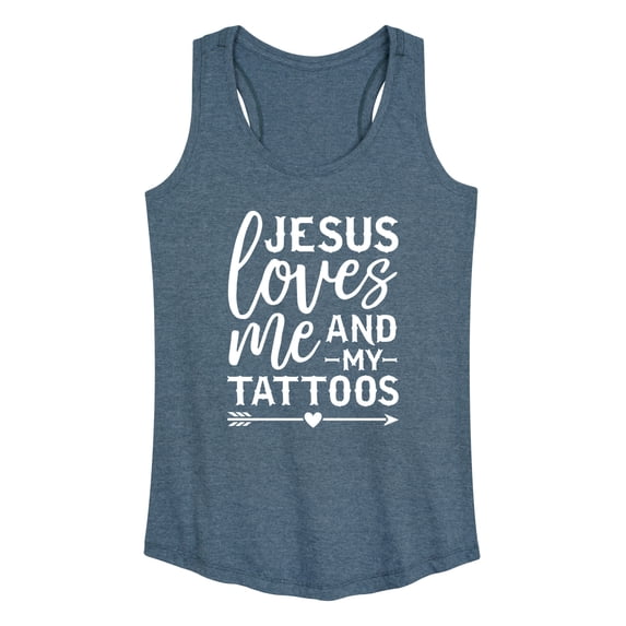 Instant Message - Jesus Loves Me And My Tattoos - Women's Racerback Graphic Tank