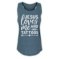 thumbnail image 1 of Solid Light - Jesus Loves Me And My Tattoos - Women's Racerback Tank, 1 of 5