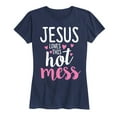 thumbnail image 1 of Solid Light - Jesus Loves This Hot Mess - Women's Short Sleeve Graphic T-Shirt, 1 of 5