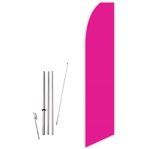 Solid Light Magenta Color Advertising Decorative Super Novo Feather Flag - Complete with 15ft Pole Set and Ground Spike