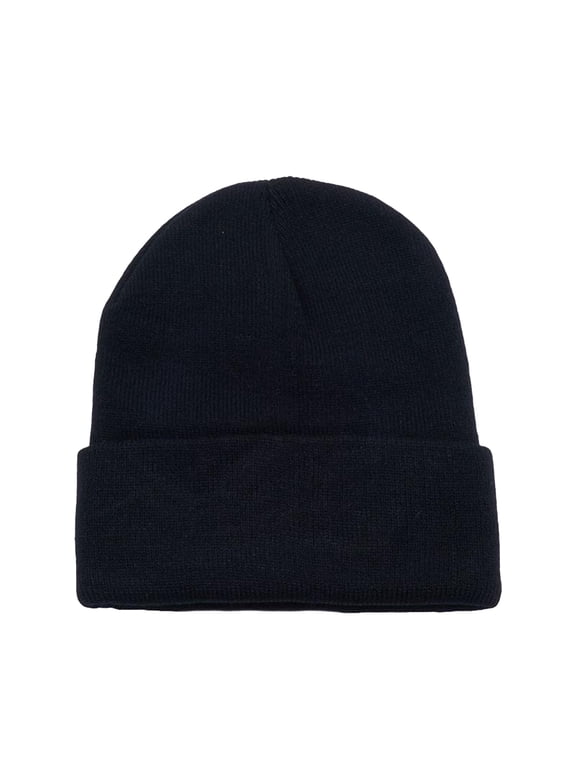 Solid Long Cuffed Beanie Skullies for Men and Women (Black)