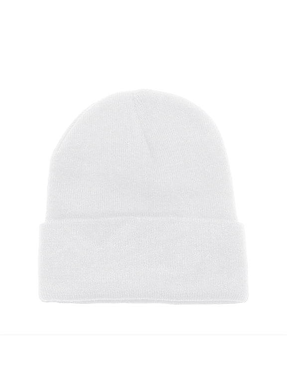 Solid Long Cuffed Beanie Skullies for Men and Women (White)