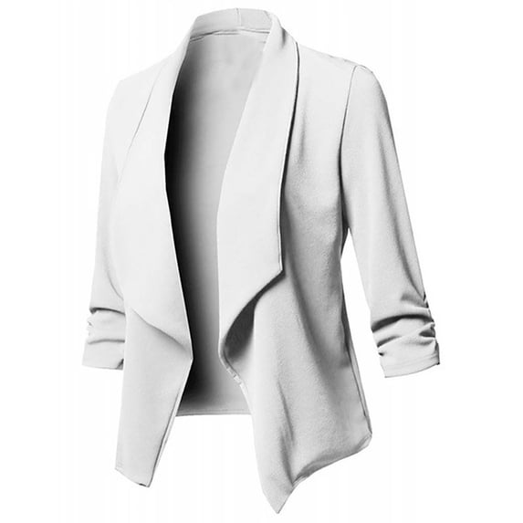 Solid Long Sleeve Blazer, Open-Front Cardigan Jacket, Work-To-Weekend Topper White M , Jacket