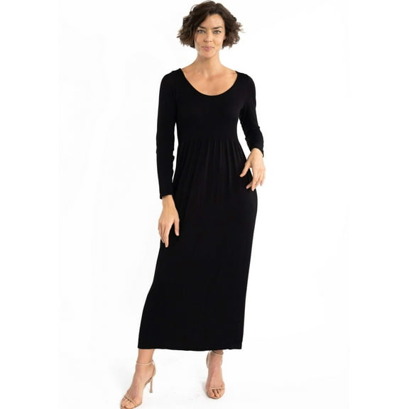 Solid Long-Sleeve Maxi Dress with Round Collar