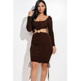 thumbnail image 1 of Solid Long Sleeve Ruched Short Dress With O Ring, 1 of 5