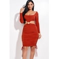 thumbnail image 1 of Solid Long Sleeve Ruched Short Dress With O Ring, 1 of 5