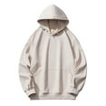 thumbnail image 1 of Solid Long Sleeve Sweatshirt for Men Winter Hooded Pullover with Pockets Plus Size Casual Loose Tops, 1 of 5
