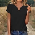 thumbnail image 1 of Solid Loose Tunic Tops Womens Cap Sleeve T Shirts Summer V Neck Tops Business Casual Loose Fitting Beach Vacation Basic Tees Black L, 1 of 6