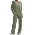 thumbnail image 1 of Solid Lounge Sets for Women Long Sleeve Lepal V Neck Shirt Loose Long Pants Fall Winter Tracksuits Casual 2PC Sets with Pockets Beige S, 1 of 9