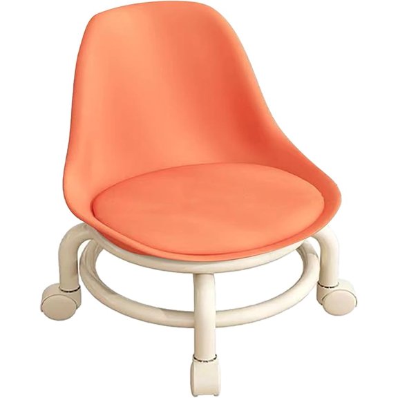Solid and Low Stool with Wheels, Multifunctional Step Stool, Universal Wheels, Compact Space Saving Design, and Comfortable Sitting Experience (Orange)