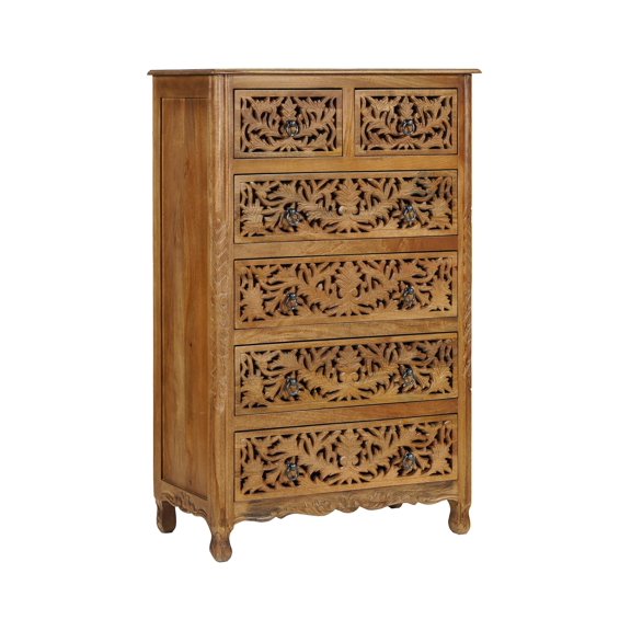 Solid Mango Wood 6-Drawer Tall Chest 54 Inch Brown Fully Assembled