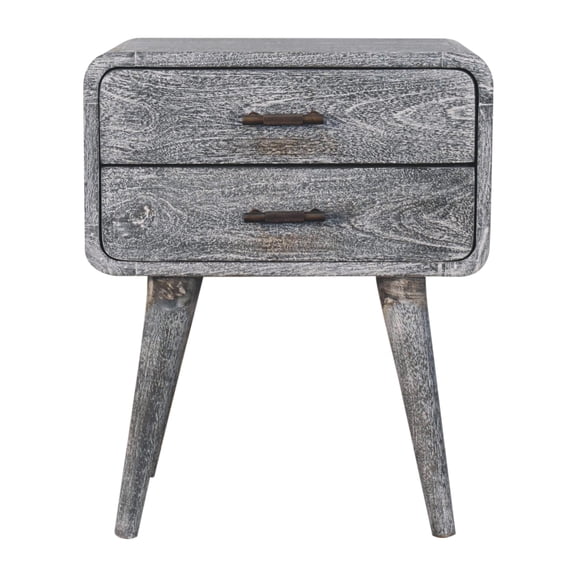 Solid Mango Wood Ash Curved Bedside With Style Grey Made Of