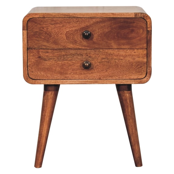 Solid Mango Wood Bedside In Honey With Curved Design Element Finish Table Form