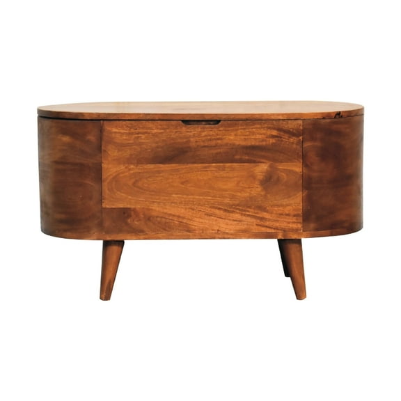 Solid Mango Wood Chestnut Tote - Rounded Lid For Practical Blankets Handcrafted Trunk Elegance