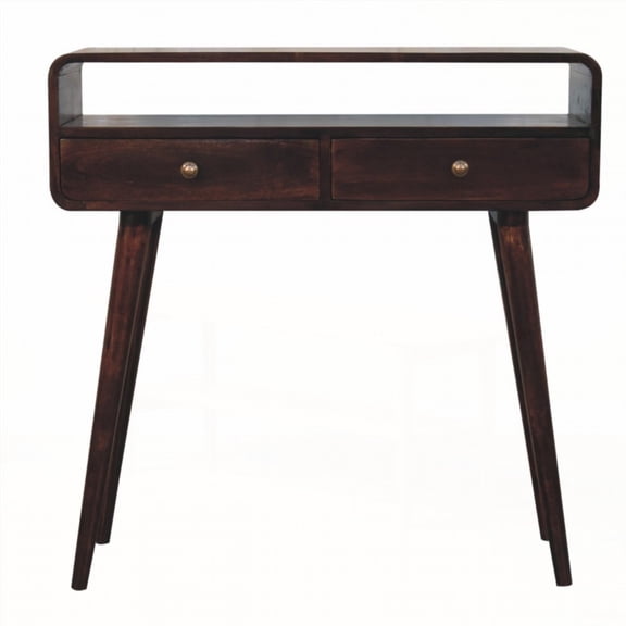 Solid Mango Wood Console Table with California Walnut Finish & Two Drawers