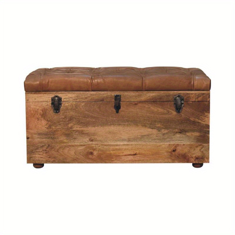Solid Mango Wood & Cowhide Storage Trunk - Hidden Lid/Hinged Door ...