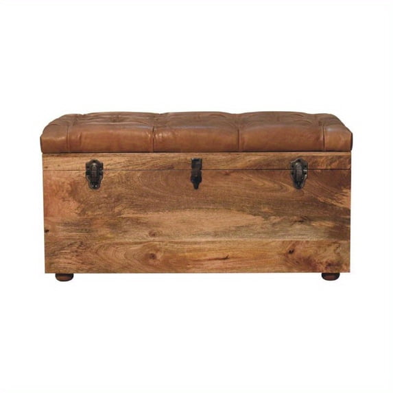 Rustic Hidden Storage Solid Mango Wood & Cowhide Storage Trunk - Hidden Lid/Hinged Door ...
