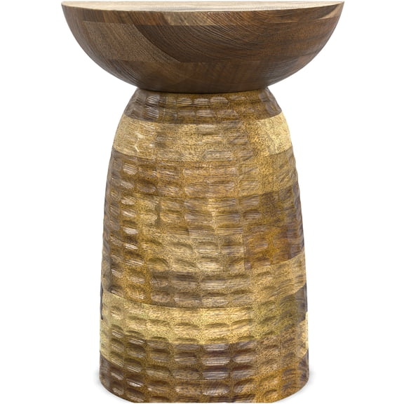 Solid Mango Wood End Table, Dark Brown Natural Finish Small Accent Table for Living Room, Bedroom