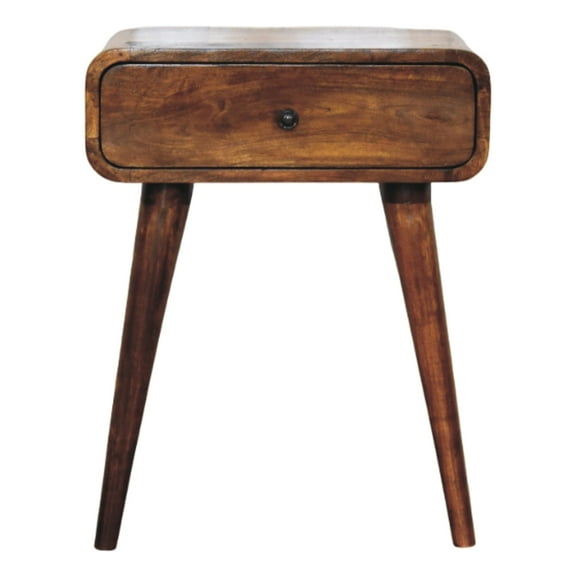 Solid Mango Wood Nightstand With Chestnut, 1 Drawer, Mid-century Look, Tapered Legs, 17.96 In. Depth, Living Room Furniture In Drawer Storage, Inspired Design, 9.96 Height, For Bedroom Use