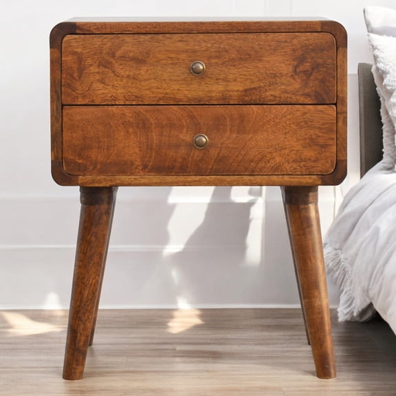 Solid Mango Wood Nightstand with Drawers / Functional for Snacks in Bedroom