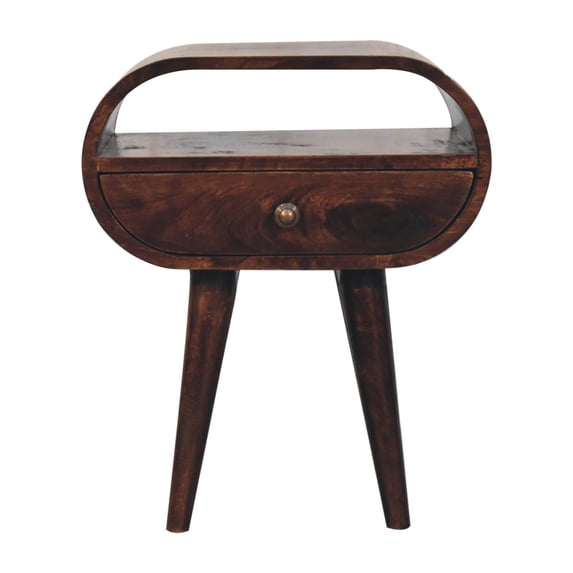 Solid Mango Wood Round Nightstand with Drawer - California Walnut ...