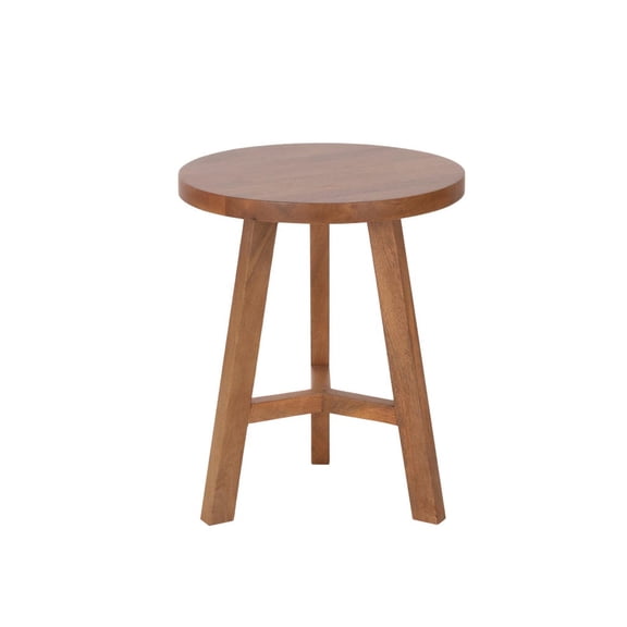 Solid Mango Wood Side Table, Round End Table with Tapered Legs and Cross-Brace, Light Honey Finish, 50 x 50 x 60 cm