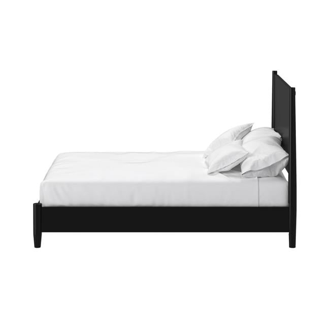 King Black Solid Wood Panel Bed with Slats
