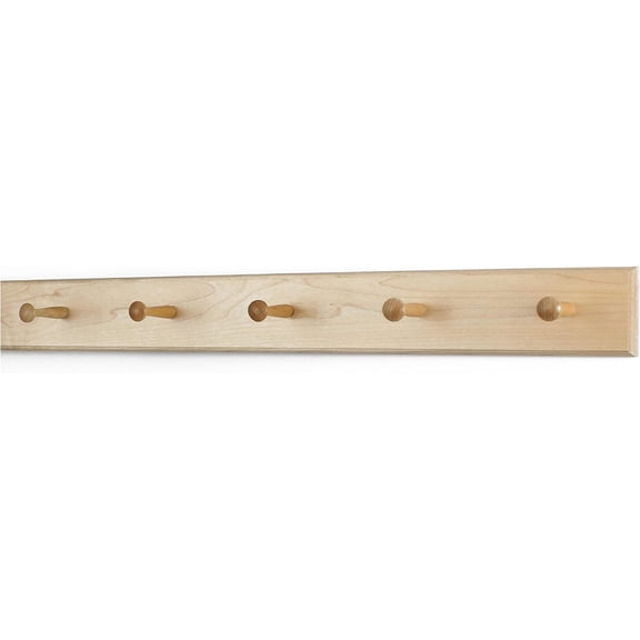 Solid Maple Shaker Peg Rack (Natural, 29" x 3.5" with 5 pegs)