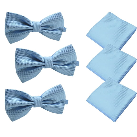 Solid Matching Pre-Tied Bow Tie and Pocket Square Sets for For Weddings and Formal Events
