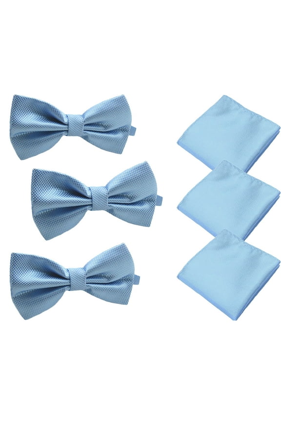 Solid Matching Pre-Tied Bow Tie and Pocket Square Sets for For Weddings and Formal Events