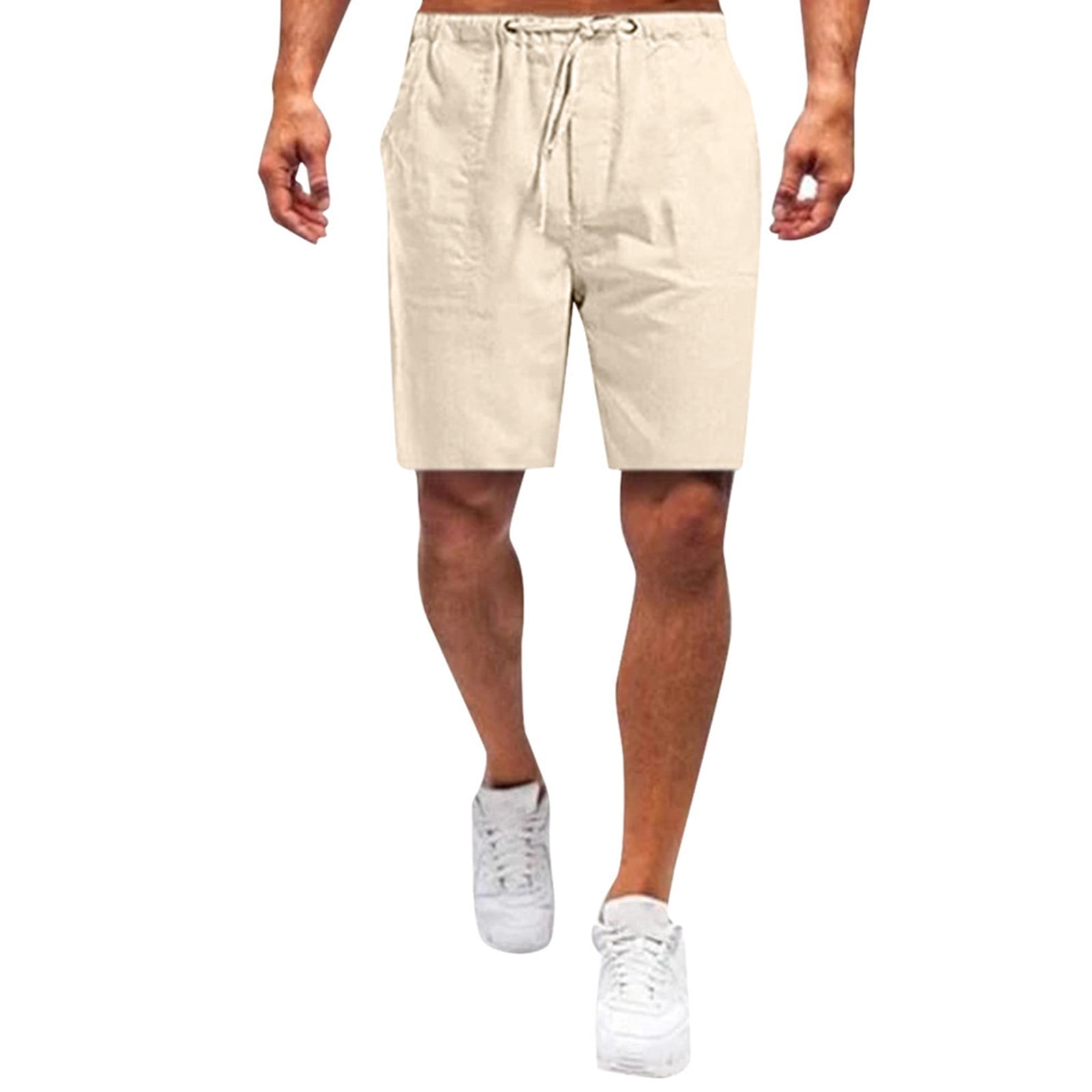 Solid Men's High Shorts Loose Waist With Pockets Waist Elastic Casual ...